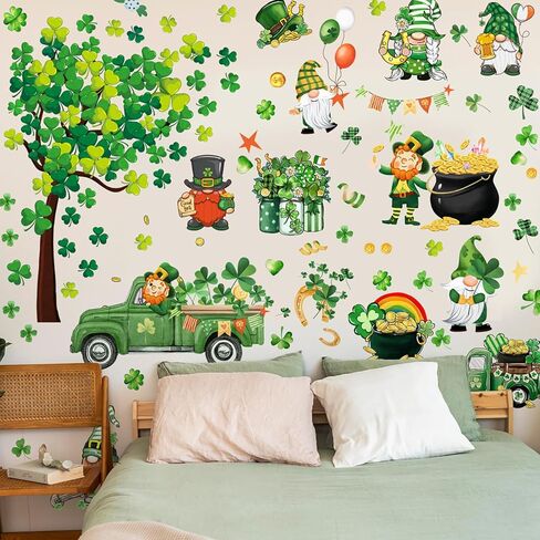 St. Patrick's Day Wall Decals Stickers Green Shamrock St. Patricks Day Window Clings Lucky Truck Clover Golden Coins Irish Spring Holiday Home Kitchen School Office Decor Party Supplies Decoration in Saudi Arabia