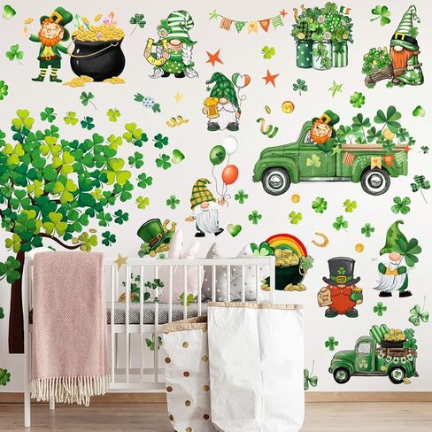 St. Patrick's Day Wall Decals Stickers Green Shamrock St. Patricks Day Window Clings Lucky Truck Clover Golden Coins Irish Spring Holiday Home Kitchen School Office Decor Party Supplies Decoration in Saudi Arabia