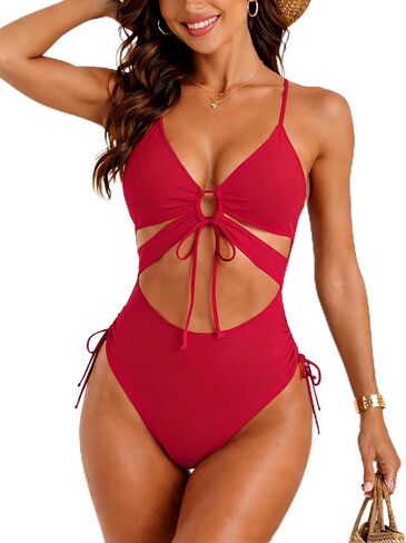 Leoparts Women's Sexy One Piece Swimsuit V Neck Cutout Bathing Suit High Cut Color Block Swimwear Monokini in Kuwait