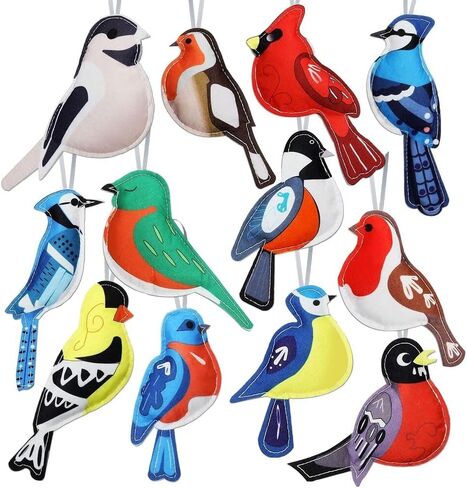12 Pack Tropical Party Decorations Cardinal Birds Felt Ornaments for Spring Tree Decor 3D Woodpecker Goldfinch Hanging Ornaments Easter Decor for Hawaiian Summer Beach Luau Parties (Multicolor) in Kuwait