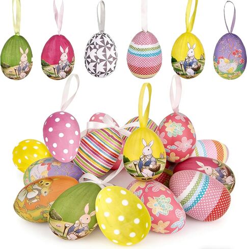 24 قطعة من زخارف بيض عيد الفصح المعلقة، زخارف شجرة عيد الفصح، زينة بيض على الطراز العتيق لشجرة الربيع E Aster الصغيرة ديكورات المنزل والحرف اليدوية in Kuwait