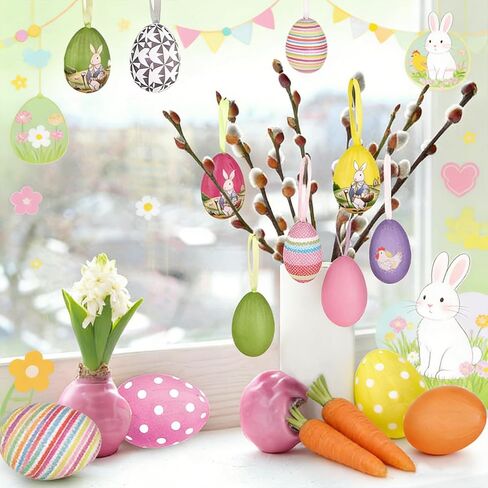 24 قطعة من زخارف بيض عيد الفصح المعلقة، زخارف شجرة عيد الفصح، زينة بيض على الطراز العتيق لشجرة الربيع E Aster الصغيرة ديكورات المنزل والحرف اليدوية in Kuwait