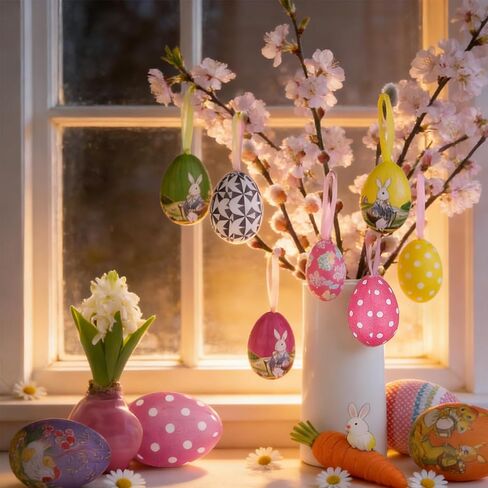 24 قطعة من زخارف بيض عيد الفصح المعلقة، زخارف شجرة عيد الفصح، زينة بيض على الطراز العتيق لشجرة الربيع E Aster الصغيرة ديكورات المنزل والحرف اليدوية in Kuwait