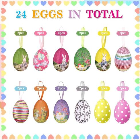 24 قطعة من زخارف بيض عيد الفصح المعلقة، زخارف شجرة عيد الفصح، زينة بيض على الطراز العتيق لشجرة الربيع E Aster الصغيرة ديكورات المنزل والحرف اليدوية in Kuwait