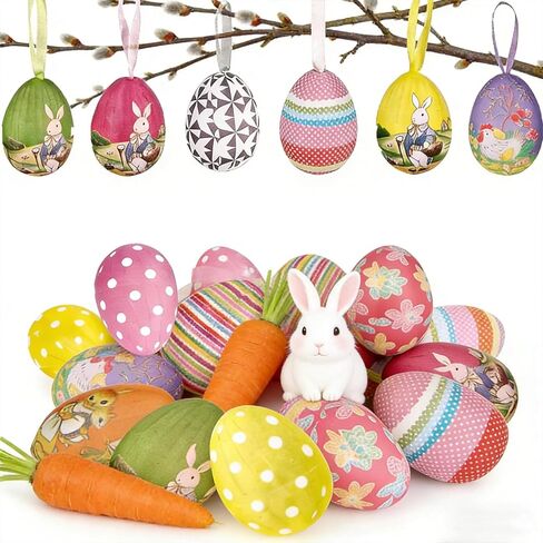 24 قطعة من زخارف بيض عيد الفصح المعلقة، زخارف شجرة عيد الفصح، زينة بيض على الطراز العتيق لشجرة الربيع E Aster الصغيرة ديكورات المنزل والحرف اليدوية in Kuwait
