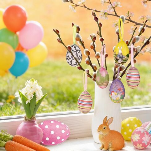 24 قطعة من زخارف بيض عيد الفصح المعلقة، زخارف شجرة عيد الفصح، زينة بيض على الطراز العتيق لشجرة الربيع E Aster الصغيرة ديكورات المنزل والحرف اليدوية in Kuwait