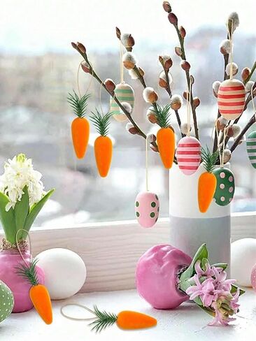 Easter Carrot Ornaments, 6PCS Flocked Soft Carrot Decorations for Easter Decor, Bunny Props, Spring Party Supplies, Home and Festive Decor in Saudi Arabia