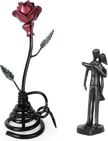 DreamsEden Romantic 6th Anniversary, Iron Couple Figurine & Metal Rose with Stand - Wedding Anniversary Birthday Valentine's Day Gifts for Wife Girlfriend in Saudi Arabia