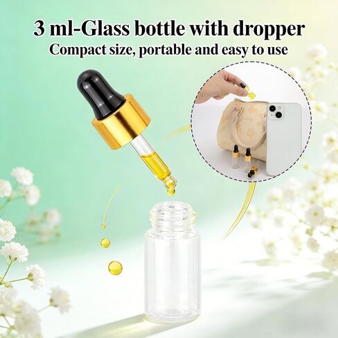 20Pcs 3ml Mini Dropper Bottle Clear Glass Multi-function Essential Oil Dropper Bottles Empty Eye Dropper Bottle with Aluminum Cap Reagent Drop Pipette Bottle in Kuwait