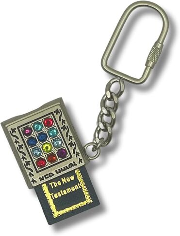 Keychain 12 Tribes Breastplate with Mini New Testament & Psalms - Religious Key Chain from Holy Land with Jerusalem Cross - Durable Metal Christian Accessory in Kuwait