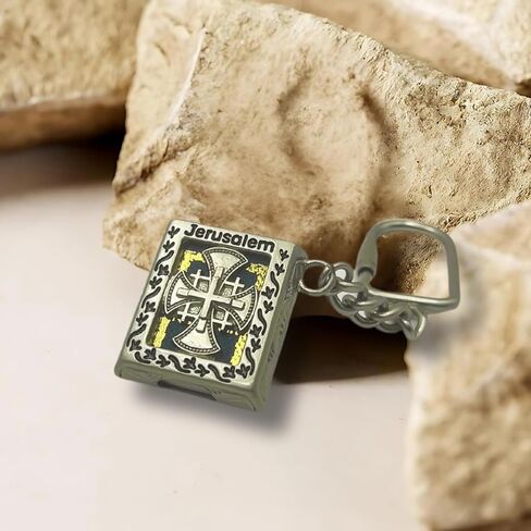 Keychain 12 Tribes Breastplate with Mini New Testament & Psalms - Religious Key Chain from Holy Land with Jerusalem Cross - Durable Metal Christian Accessory in Kuwait