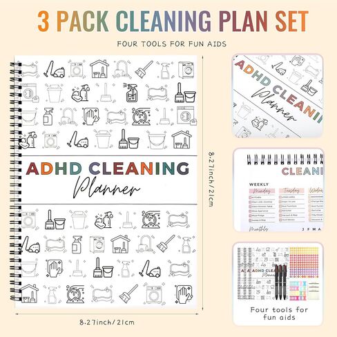 3 Pack Planner Set, Cleaning Schedule and Checklist Organizer Notebook Daily Weekly Monthly House Planner with Pens Labels Stickers, Chore Chart Notebook for Home, DIY Home in Saudi Arabia