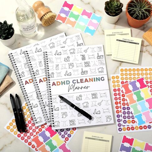 3 Pack Planner Set, Cleaning Schedule and Checklist Organizer Notebook Daily Weekly Monthly House Planner with Pens Labels Stickers, Chore Chart Notebook for Home, DIY Home in Saudi Arabia