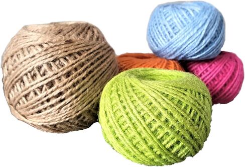 خيط الجوت الطبيعي الملون الفاخر من KIS بطول 328 قدم 2 مم - أزرق خالٍ من الرائحة 3 خيوط، مشاريع DIY، الحرف اليدوية، الديكور، الهوايات، صديق للحيوانات الأليفة، خيوط البستنة - خيط - حبل... in Kuwait