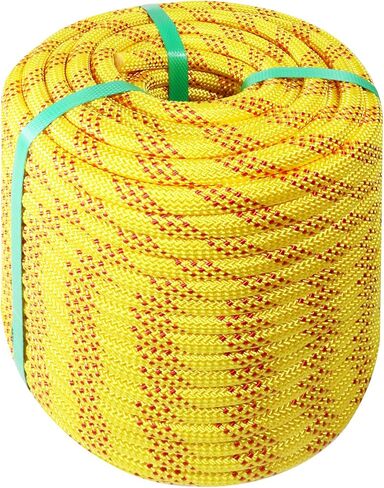 حبل تزوير 1/2 بوصة × 150 قدم حبل بوليستر مجدول مزدوج من البوليستر المضفر 48 خيطًا لمختلف التطبيقات الخارجية والبناء والتسلق والإبحار المتأرجح (أصفر، 1/2 × 150 قدم) in Kuwait