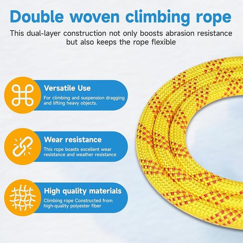 حبل تزوير 1/2 بوصة × 150 قدم حبل بوليستر مجدول مزدوج من البوليستر المضفر 48 خيطًا لمختلف التطبيقات الخارجية والبناء والتسلق والإبحار المتأرجح (أصفر، 1/2 × 150 قدم) in Kuwait