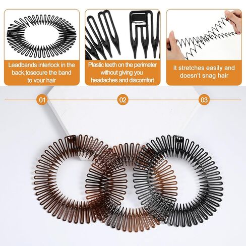 12 Pcs Circular Stretch Comb Full Flexible Zig Zag Plastic Circle Headbands Stretch Hair Headband Hairband Holder Twist Hair Headwear Accessories for Women Girls in Saudi Arabia