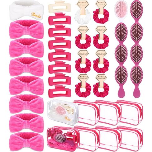 40 Pcs Bachelorette Favor Set Include Headband Scrunchies Hair Claw Clips Hairbrush and Makeup Bag for Bridal Shower Party Gifts Bridesmaid Wedding Supplies(White and Black) in Kuwait
