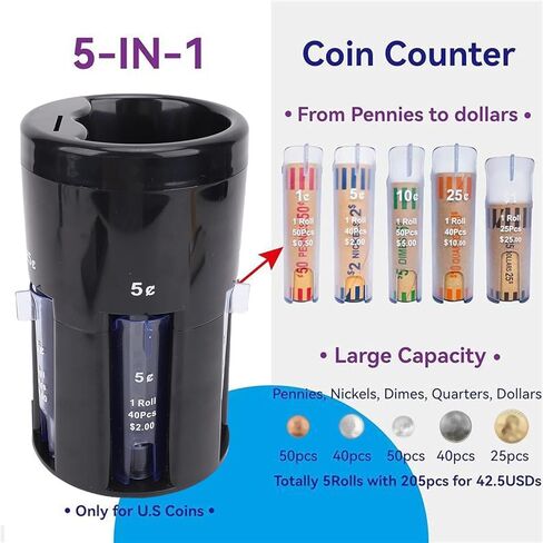 POCREATION Automatic Sorter Digital Counting Machine 5 in 1 Sorter Counter with 5 Tubes for US Pennies Nickels Dimes Quarters Dollars in Saudi Arabia