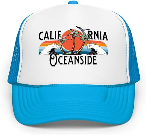 Oceanside, California Trucker Hat | Retro Surf Snapback Cap | SoCal Beach Mesh Hat | Unisex Gift for Surfers & Travelers | in Saudi Arabia