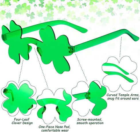 مجموعة من 3 نظارات شمسية من Fengek لعيد القديس باتريك شامروك - نظارات البرسيم الأخضر، إكسسوارات يوم القديس باتريك، مستلزمات الحفلات الخضراء in Kuwait