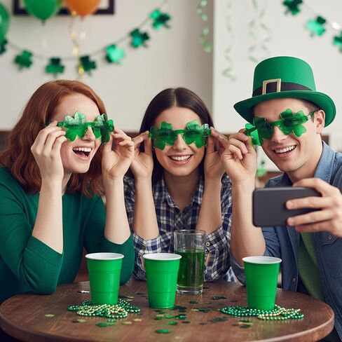 مجموعة من 3 نظارات شمسية من Fengek لعيد القديس باتريك شامروك - نظارات البرسيم الأخضر، إكسسوارات يوم القديس باتريك، مستلزمات الحفلات الخضراء in Kuwait