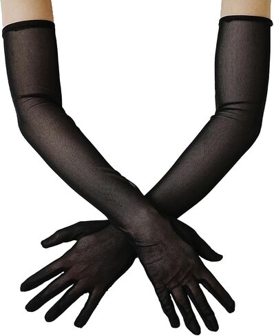 SHEVERCH Women’s Long Tulle Gloves Elbow Length Stretchy Mesh Costume Party Wedding Bridal Dance 1920s Sheer Gloves in Saudi Arabia