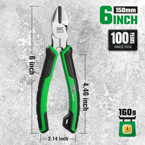 SK 6-Inch Diagonal Pliers, High Leverage Side Cutters, High Carbon Steel, Ergonomic Anti-slip Handle for Comfortable Grip in Saudi Arabia