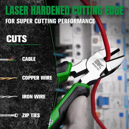 SK 6-Inch Diagonal Pliers, High Leverage Side Cutters, High Carbon Steel, Ergonomic Anti-slip Handle for Comfortable Grip in Saudi Arabia