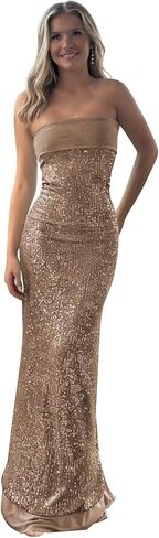 Strapless Prom Dress Sparkly Sequin Corset Formal Evening Gown with Slit in Kuwait