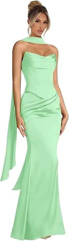 Dymaisei Satin Prom Dress 2026 Strapless Bridesmaid Dresses with Scarf Mermaid Pleated Corset Evening Gowns in Kuwait