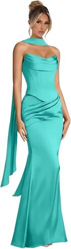 Dymaisei Satin Prom Dress 2026 Strapless Bridesmaid Dresses with Scarf Mermaid Pleated Corset Evening Gowns in Saudi Arabia