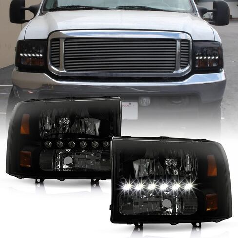 ACANII - For Blk Smoke 1999-2004 Ford F250/F350/F450 Superduty 00-04 Excursion LED Headlights Driver + Passenger Side in Saudi Arabia