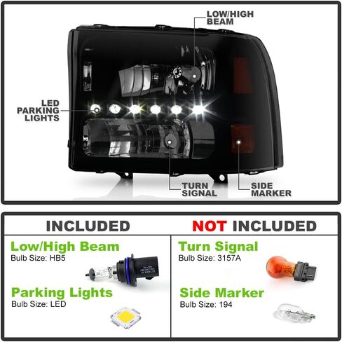 ACANII - For Blk Smoke 1999-2004 Ford F250/F350/F450 Superduty 00-04 Excursion LED Headlights Driver + Passenger Side in Saudi Arabia