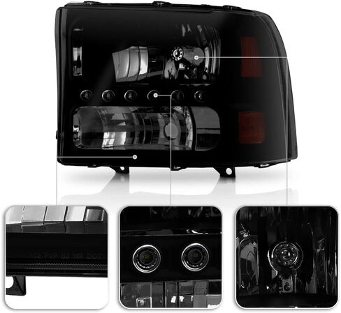 ACANII - For Blk Smoke 1999-2004 Ford F250/F350/F450 Superduty 00-04 Excursion LED Headlights Driver + Passenger Side in Saudi Arabia