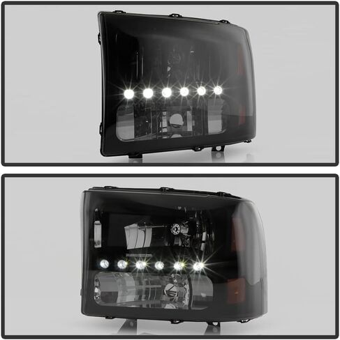 ACANII - For Blk Smoke 1999-2004 Ford F250/F350/F450 Superduty 00-04 Excursion LED Headlights Driver + Passenger Side in Saudi Arabia