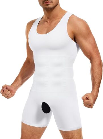 TAILONG Mens Shapewear Tummy Control Bodysuit Slimming Tank Top Full Body Shaper Sleeveless Compression Shirts Fajas Para Hombres White in Kuwait