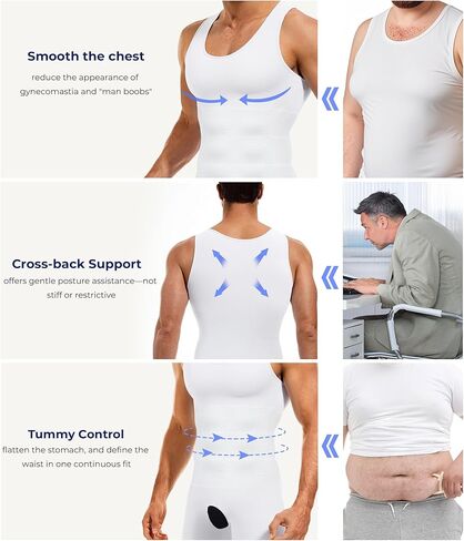 TAILONG Mens Shapewear Tummy Control Bodysuit Slimming Tank Top Full Body Shaper Sleeveless Compression Shirts Fajas Para Hombres White in Kuwait