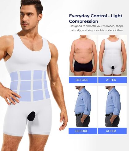 TAILONG Mens Shapewear Tummy Control Bodysuit Slimming Tank Top Full Body Shaper Sleeveless Compression Shirts Fajas Para Hombres White in Kuwait