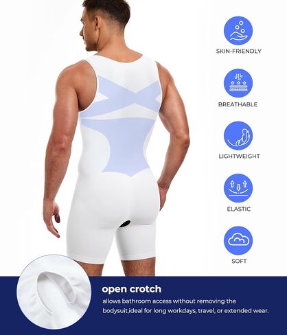 TAILONG Mens Shapewear Tummy Control Bodysuit Slimming Tank Top Full Body Shaper Sleeveless Compression Shirts Fajas Para Hombres White in Kuwait
