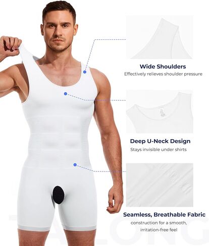 TAILONG Mens Shapewear Tummy Control Bodysuit Slimming Tank Top Full Body Shaper Sleeveless Compression Shirts Fajas Para Hombres White in Kuwait