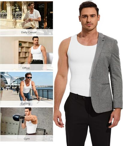 TAILONG Mens Shapewear Tummy Control Bodysuit Slimming Tank Top Full Body Shaper Sleeveless Compression Shirts Fajas Para Hombres White in Kuwait
