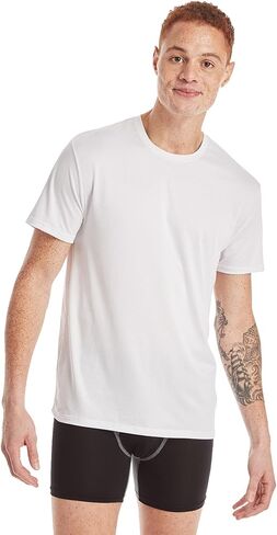 Hanes 3-Pack Men's All Day X-Temp | Breathable Mesh | Lightweight Stretch | Crewneck Undershirt (3-Pack/White - S), Small, White/White/White in Saudi Arabia