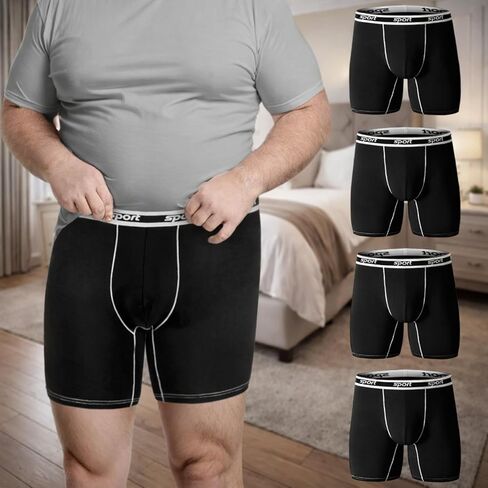 Men’s Big and Tall Boxer Briefs 4 Pack Long Leg Underwear Moisture Wicking Breathable Comfort Waistband 2XL 3XL 4XL 5XL 6XL in Saudi Arabia