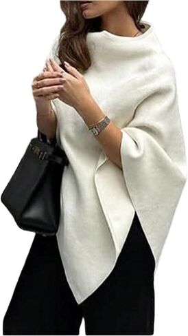 MakeMeChic Women's Poncho Sweater Dolman Sleeve Asymmetrical Shawl Wraps Knit Pullover Tops in Saudi Arabia