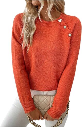 SOLY HUX Women's Long Sleeve Sweater Crew Neck Button Knit Pullover Casual Trendy Fall Tops in Saudi Arabia