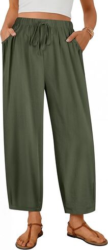 Ezcosplay High Waisted Barrel Pants Women Summer Baggy Wide Leg Cropped Pants Drawstring Casual Harem Pants with Pockets in Saudi Arabia