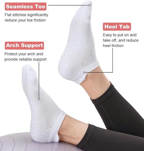 جوارب يوجا من Breslatte Pilates Grip من القطن للكاحل شبكية غير قابلة للانزلاق مع مقابض للنساء والرجال من أجل هدايا تجريب Barre in Kuwait