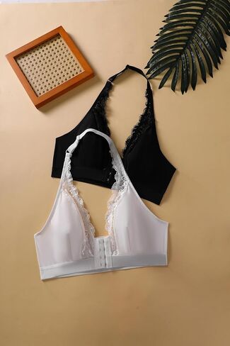 Plus Size Women's Front Closure Bra 2 Pcs Lace Wireless Full Coverage Supportive Lace Bralette with Adjustable Straps in Saudi Arabia