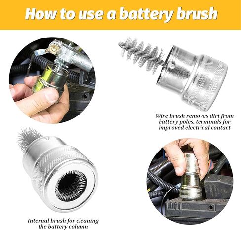 Car Battery Terminal Cleaner Brush Kit, Vehicle Battery Post with 12PCS Washers Protector Fiber 2PCS Cleaning Brush, Automotive Post Terminal Cleaners Accessories, Universal Fit in Kuwait